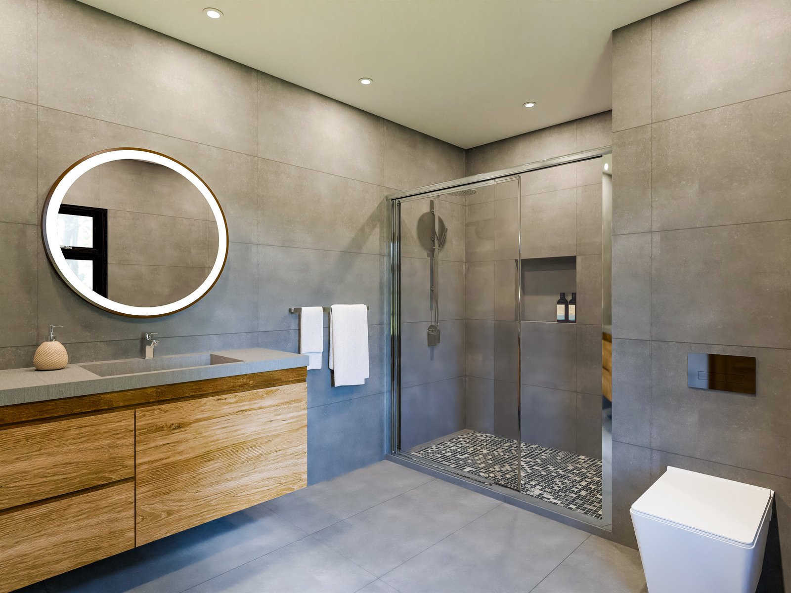  minimalistyczna łazienka w szarości