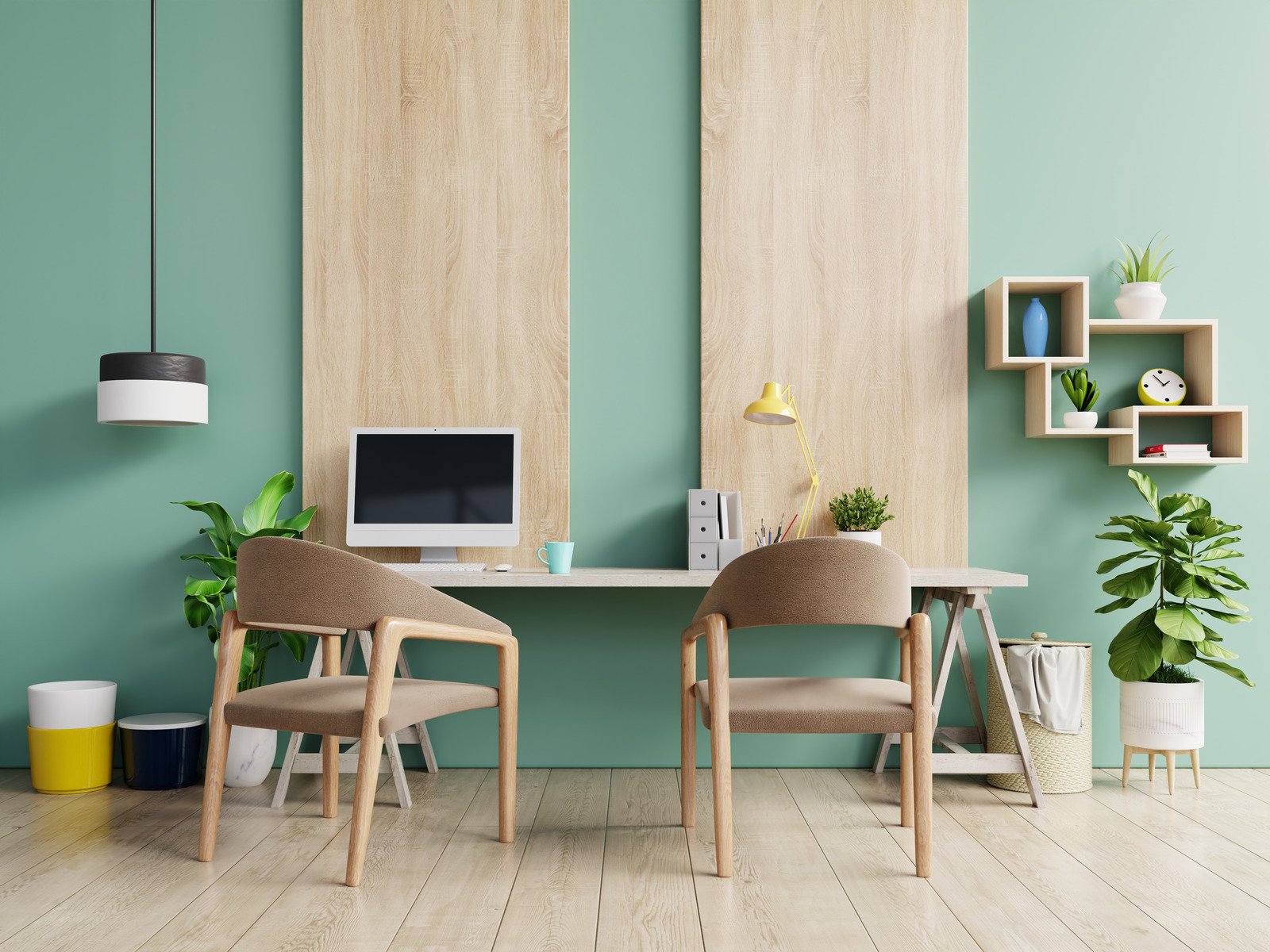 biuro domowe, drewniane krzesła