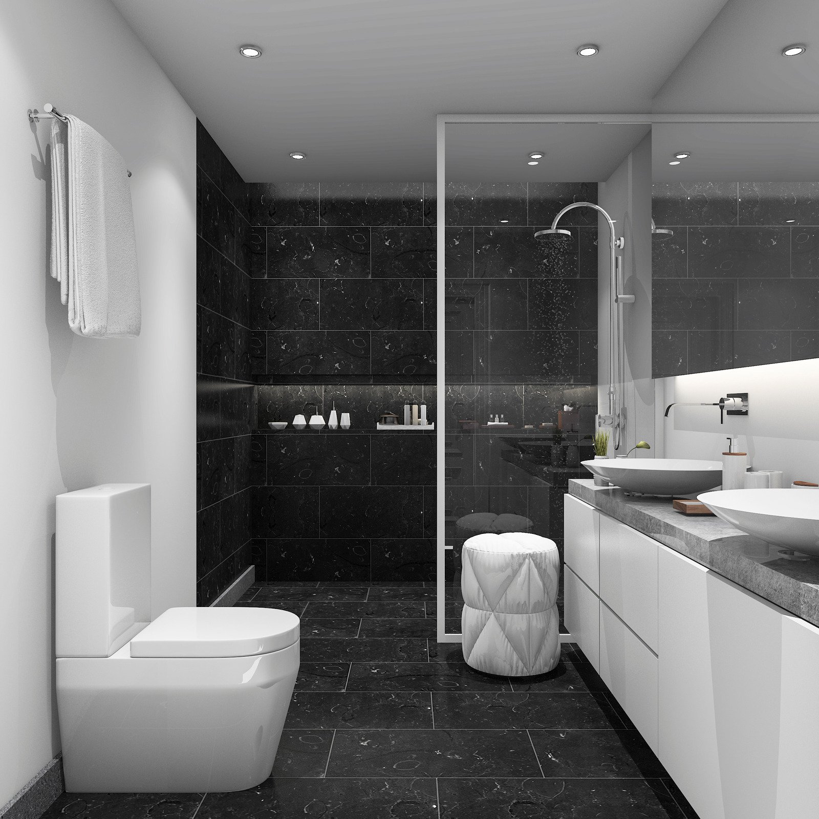 nowoczesna czarno-biała łazienka
