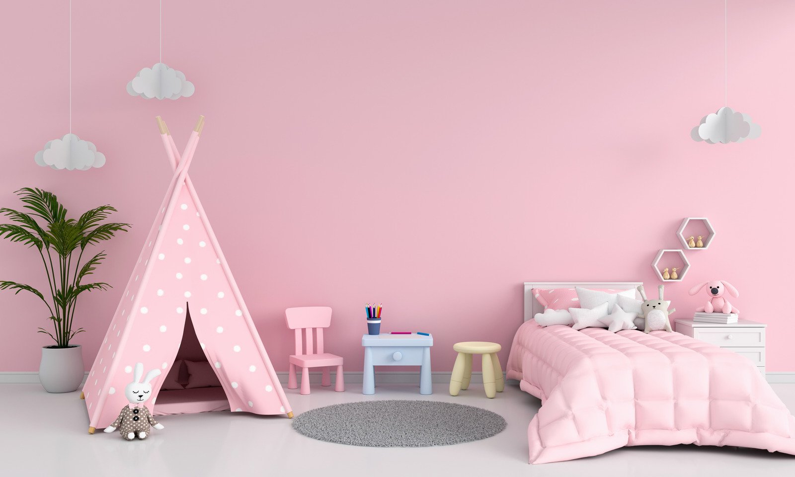 różowy namiot, pokój dziewczęcy