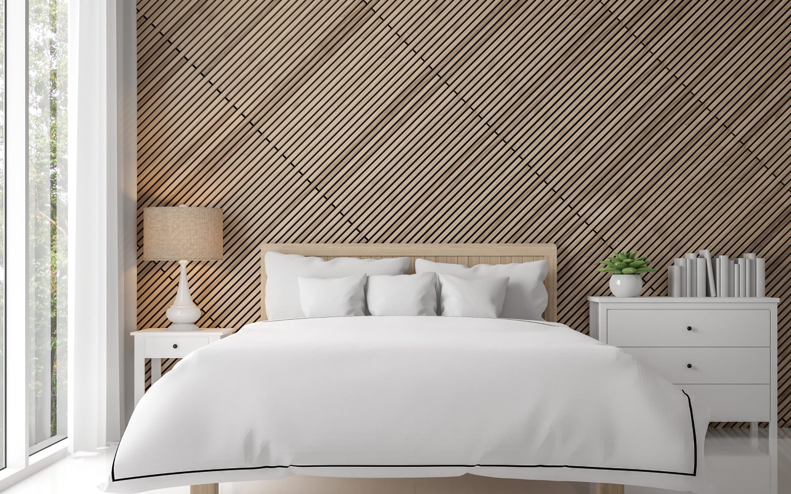 drewniane panele w sypialni