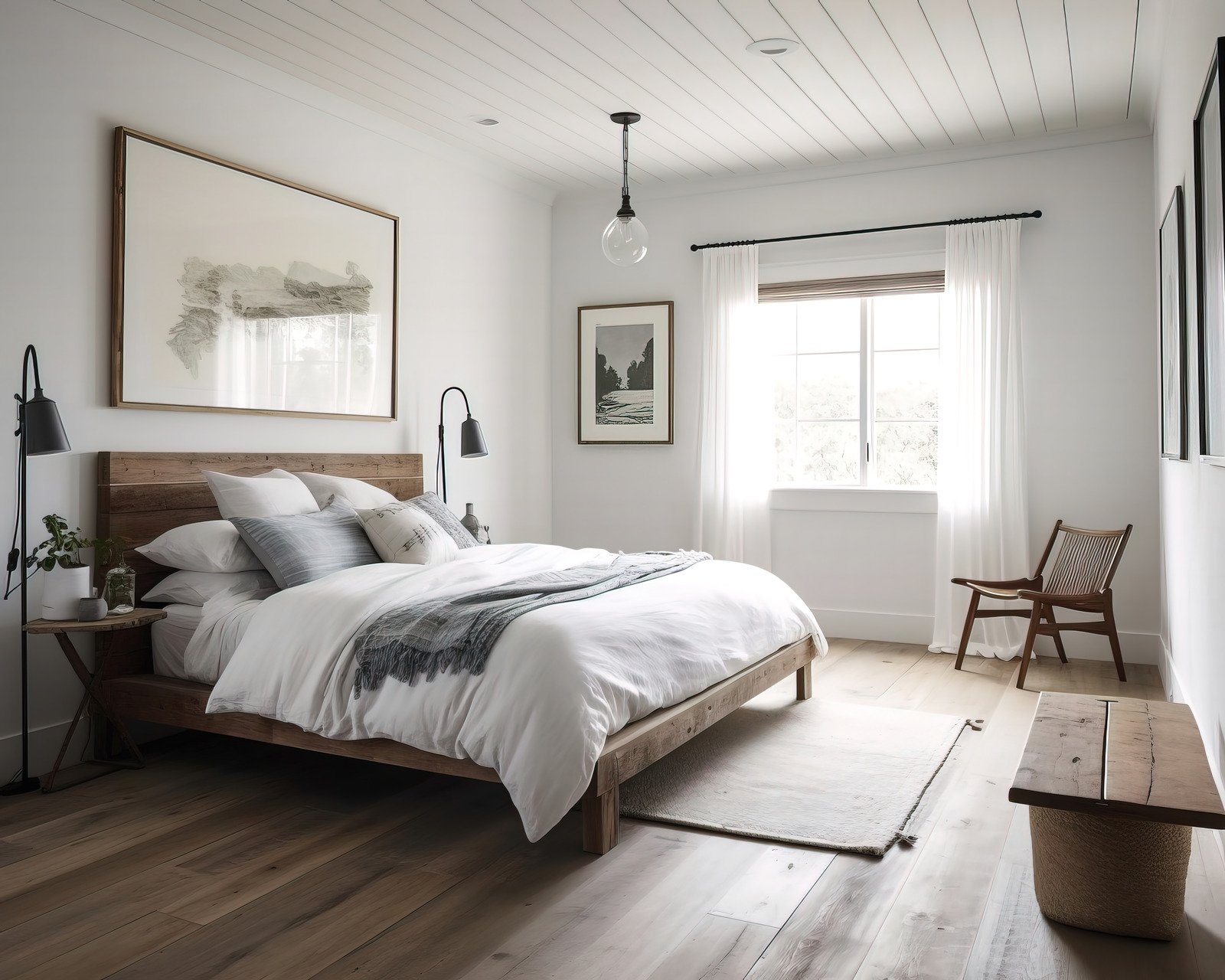 drewniane meble w sypialni, drewniana podłoga
